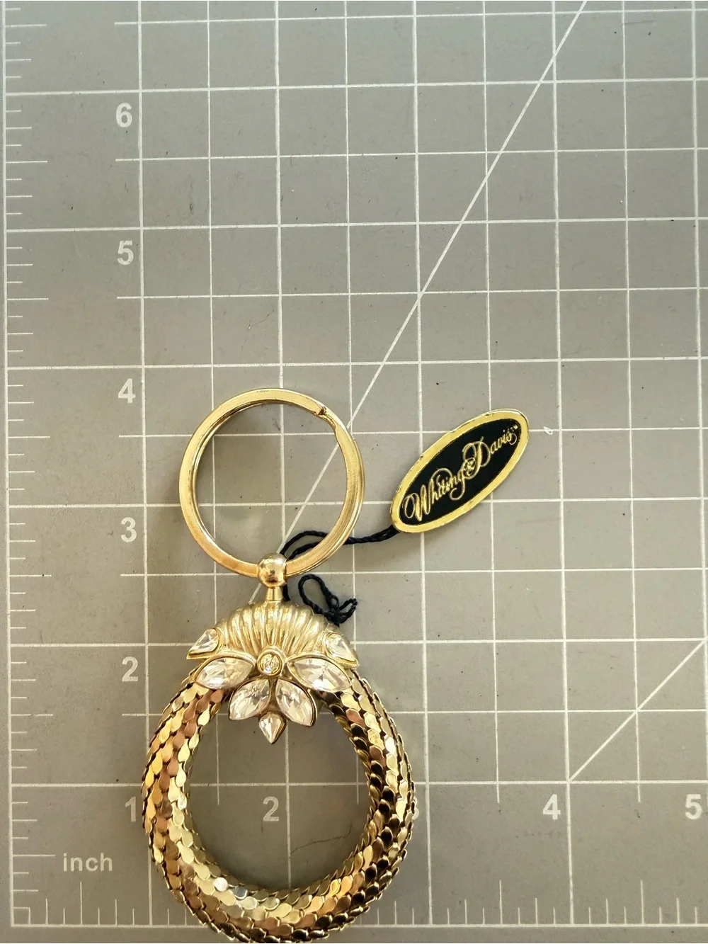Vintage Whiting & Davis Gold Mesh Rhinestone  Key Ring / Keychain NWT